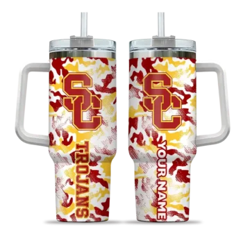 personalized usc trojans camo mashup red white curved tumbler best selling.webp