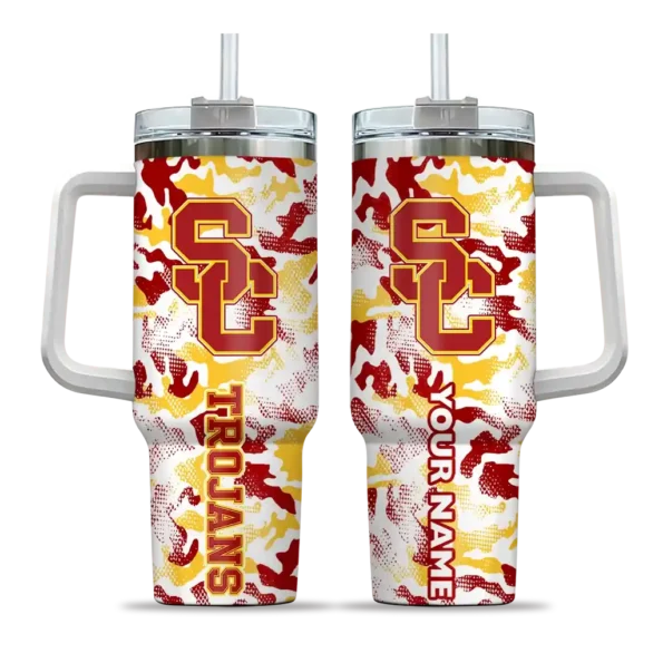 personalized usc trojans camo mashup red white curved tumbler best selling.webp