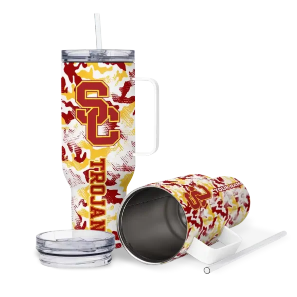 personalized usc trojans camo mashup red white curved tumbler high quality.webp