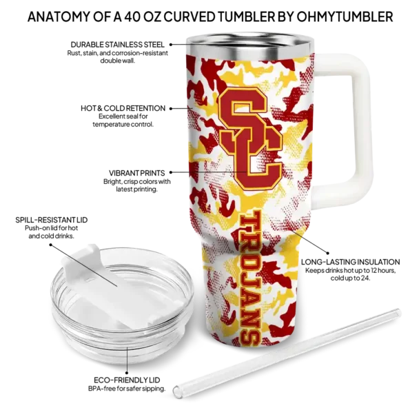 personalized usc trojans camo mashup red white curved tumbler new arrival.webp