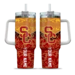 personalized usc trojans chevron stripe red curved tumbler best selling.webp