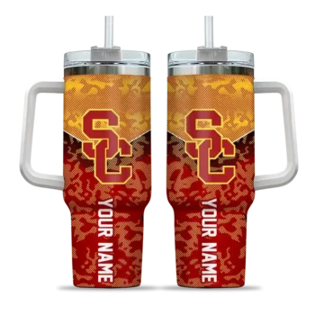 personalized usc trojans chevron stripe red curved tumbler best selling.webp