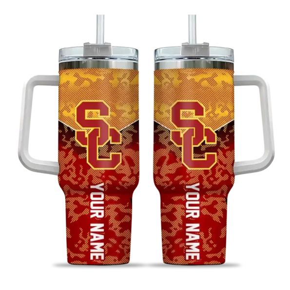 personalized usc trojans chevron stripe red curved tumbler best selling.webp
