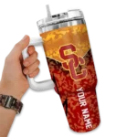 personalized usc trojans chevron stripe red curved tumbler best selling.webp