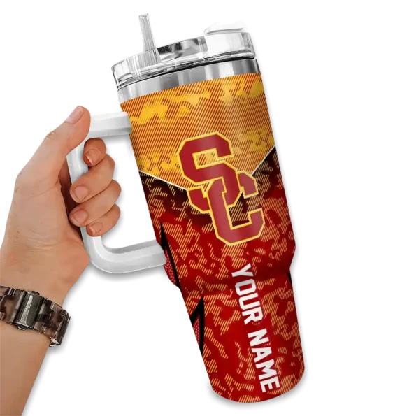 personalized usc trojans chevron stripe red curved tumbler fashion forward.webp