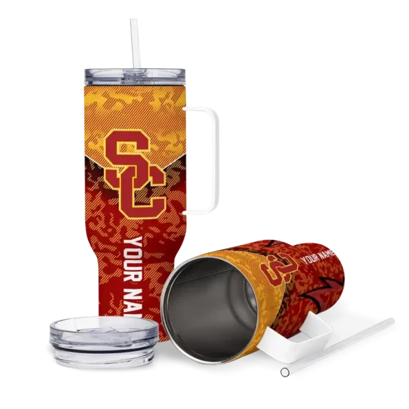 personalized usc trojans chevron stripe red curved tumbler high quality.webp