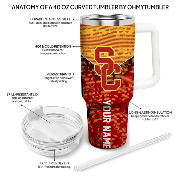 personalized usc trojans chevron stripe red curved tumbler new arrival.webp