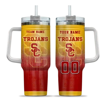 personalized usc trojans gradient dots red curved tumbler best selling.webp