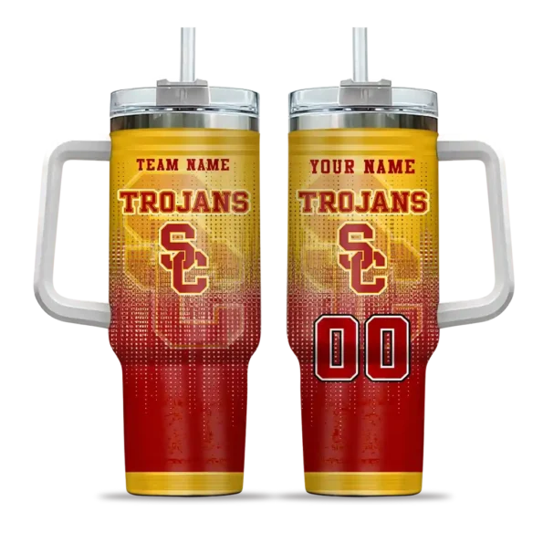 personalized usc trojans gradient dots red curved tumbler best selling.webp