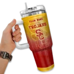 personalized usc trojans gradient dots red curved tumbler best selling.webp