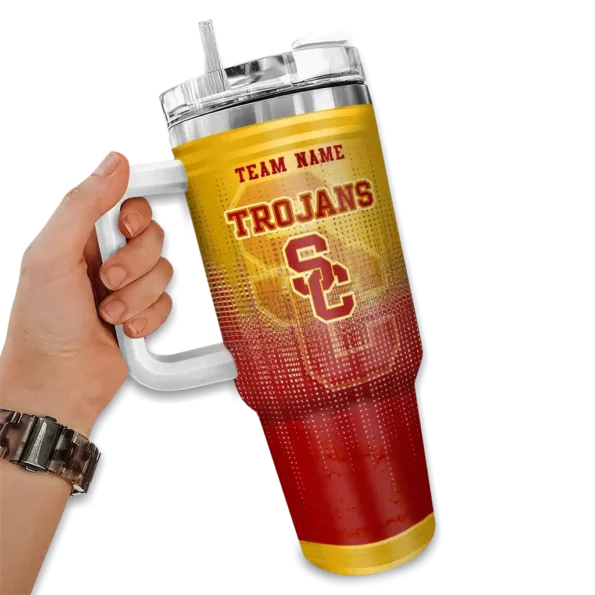 personalized usc trojans gradient dots red curved tumbler fashion forward.webp