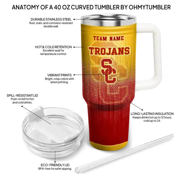 personalized usc trojans gradient dots red curved tumbler new arrival.webp