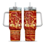 personalized usc trojans honey streaks red curved tumbler best selling.webp