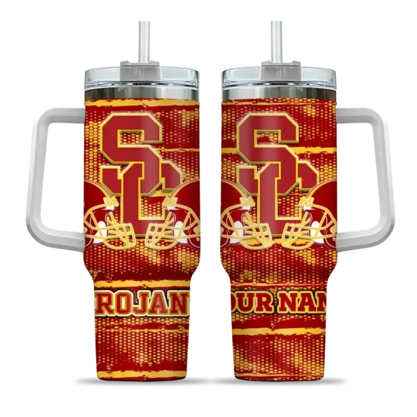 personalized usc trojans honey streaks red curved tumbler best selling.webp