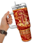 personalized usc trojans honey streaks red curved tumbler best selling.webp