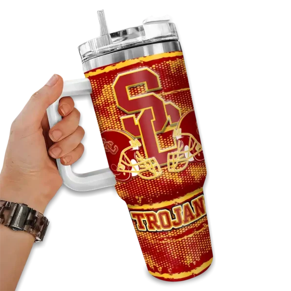 personalized usc trojans honey streaks red curved tumbler fashion forward.webp