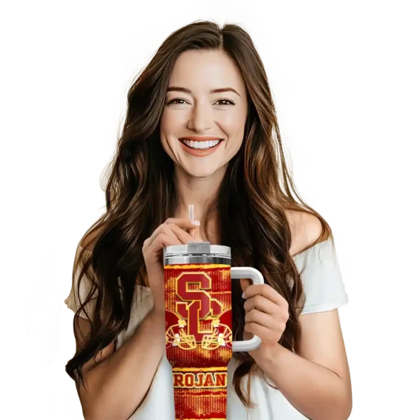 personalized usc trojans honey streaks red curved tumbler premium grade.webp