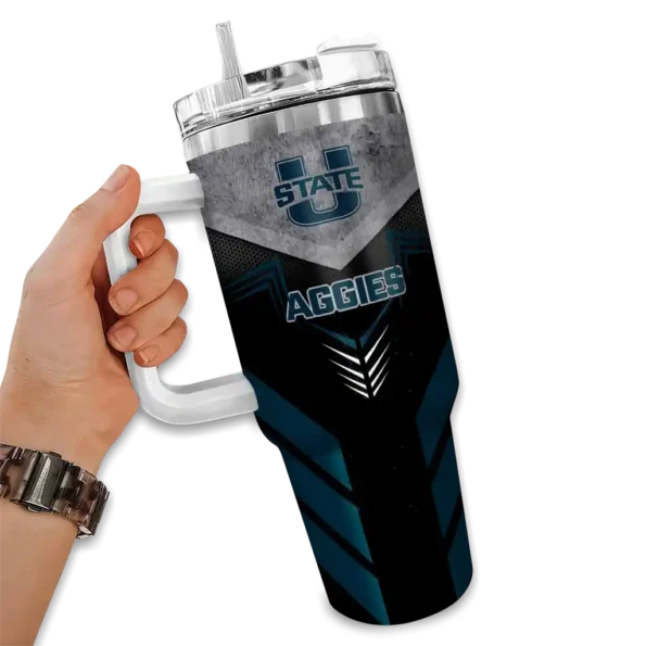 personalized utah state aggies arrow armor navy black curved tumbler fashion forward.webp