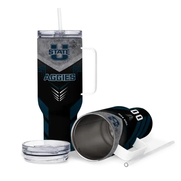personalized utah state aggies arrow armor navy black curved tumbler high quality.webp