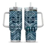 personalized utah state aggies bold diamonds navy curved tumbler best selling.webp