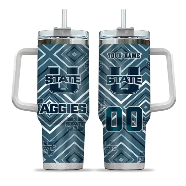 personalized utah state aggies bold diamonds navy curved tumbler best selling.webp