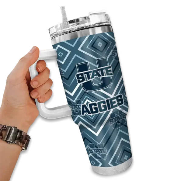 personalized utah state aggies bold diamonds navy curved tumbler fashion forward.webp