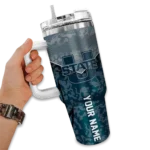 personalized utah state aggies chevron stripe navy curved tumbler best selling.webp