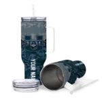 personalized utah state aggies chevron stripe navy curved tumbler best selling.webp