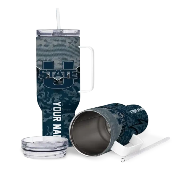 personalized utah state aggies chevron stripe navy curved tumbler high quality.webp