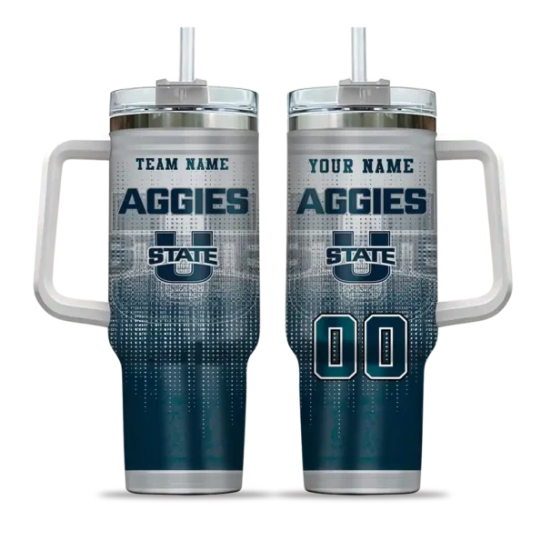 personalized utah state aggies gradient dots navy curved tumbler best selling.webp