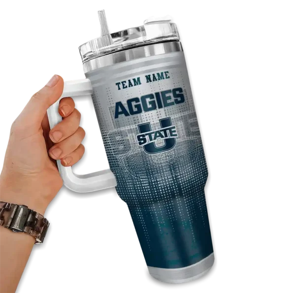 personalized utah state aggies gradient dots navy curved tumbler fashion forward.webp