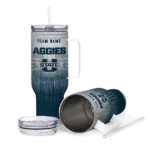 personalized utah state aggies gradient dots navy curved tumbler best selling.webp