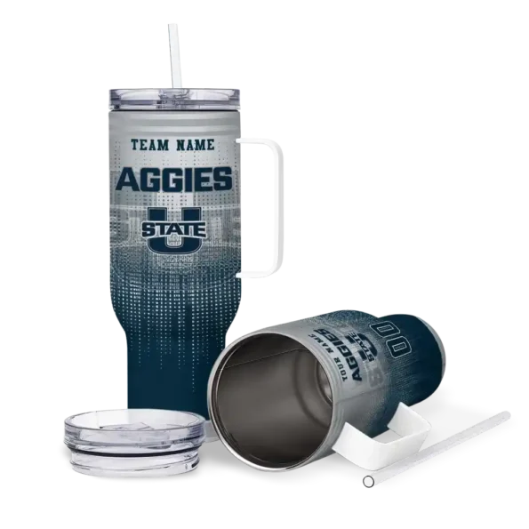 personalized utah state aggies gradient dots navy curved tumbler high quality.webp