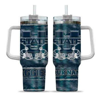 personalized utah state aggies honey streaks navy curved tumbler best selling.webp