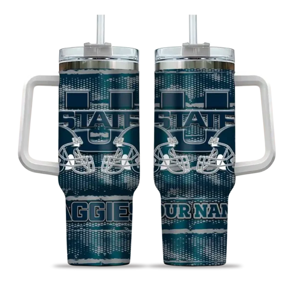 personalized utah state aggies honey streaks navy curved tumbler best selling.webp