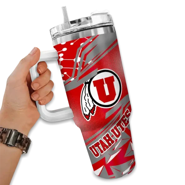 personalized utah utes abstract paths red curved tumbler fashion forward.webp