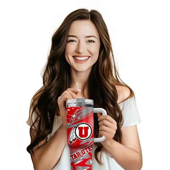 personalized utah utes abstract paths red curved tumbler premium grade.webp