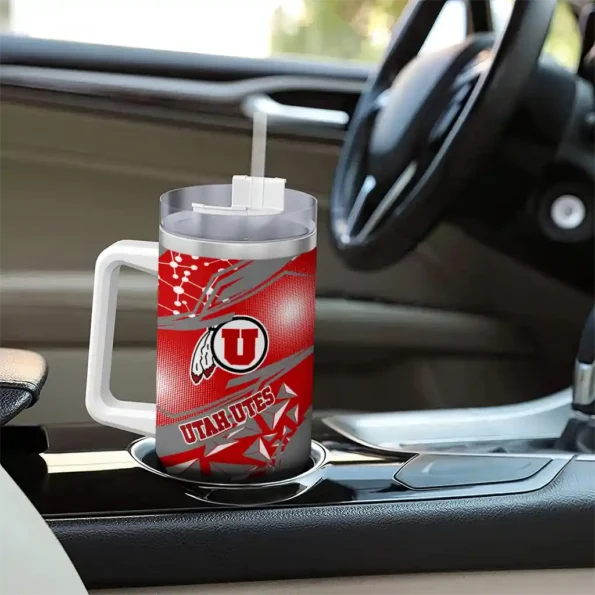 personalized utah utes abstract paths red curved tumbler trendy.webp
