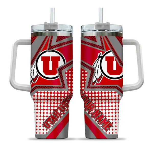 personalized utah utes arrow burst red curved tumbler best selling.webp