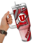personalized utah utes arrow burst red curved tumbler best selling.webp