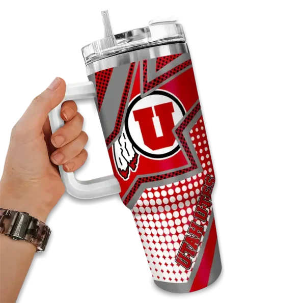 personalized utah utes arrow burst red curved tumbler fashion forward.webp