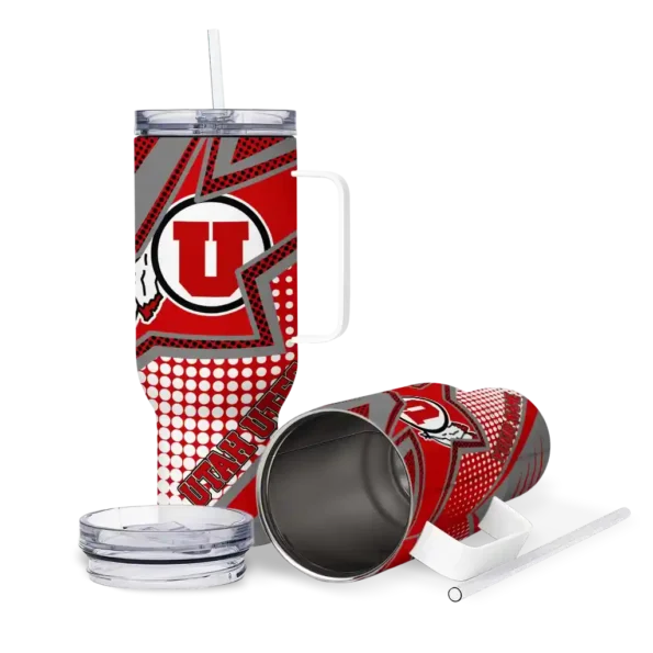 personalized utah utes arrow burst red curved tumbler high quality.webp