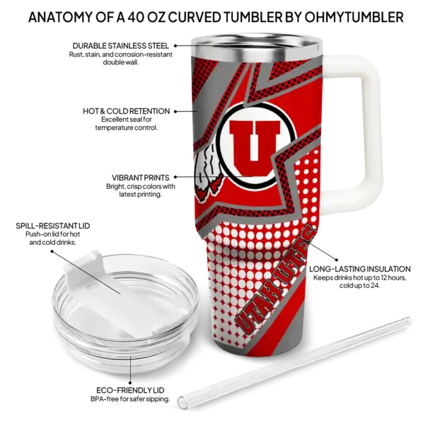 personalized utah utes arrow burst red curved tumbler new arrival.webp
