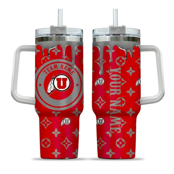 personalized utah utes bullseye drips red curved tumbler best selling.webp