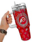 personalized utah utes bullseye drips red curved tumbler best selling.webp