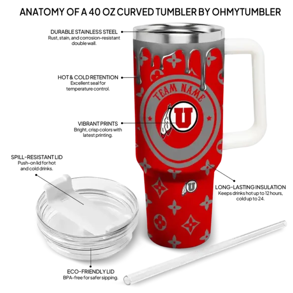 personalized utah utes bullseye drips red curved tumbler new arrival.webp
