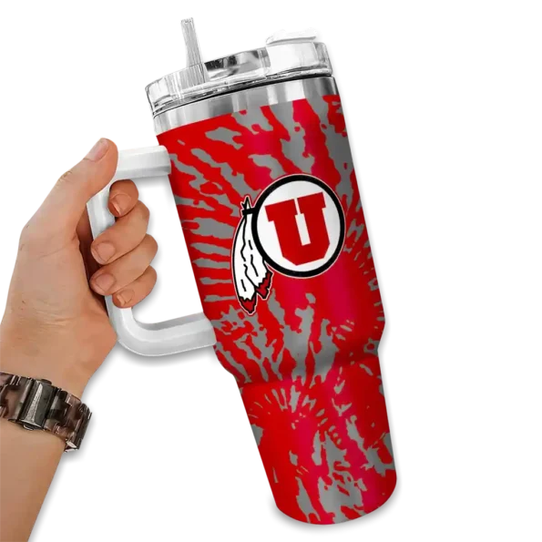 personalized utah utes burst swirl red curved tumbler fashion forward.webp