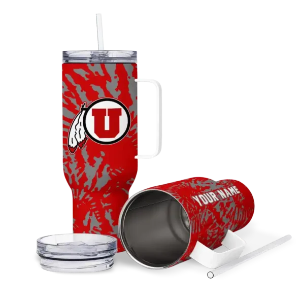personalized utah utes burst swirl red curved tumbler high quality.webp