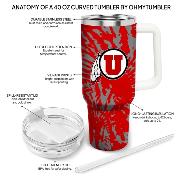 personalized utah utes burst swirl red curved tumbler new arrival.webp