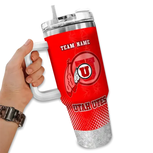 personalized utah utes geometric prism red curved tumbler fashion forward.webp
